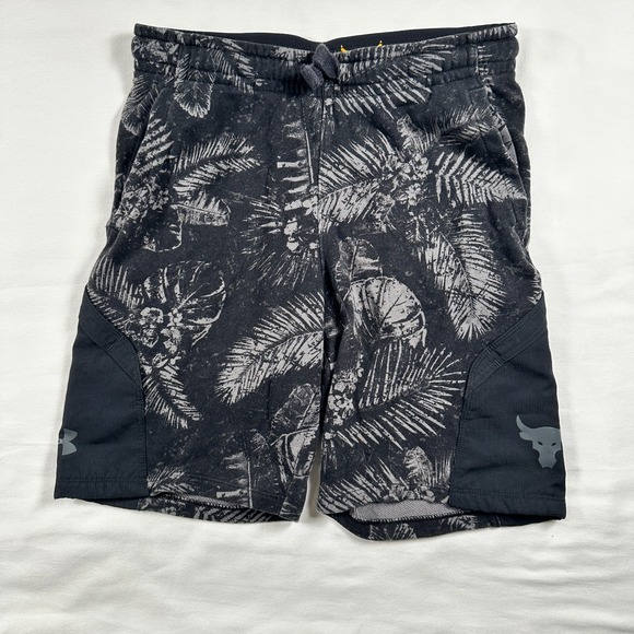Under Armour Boys Large YLG Project Rock Aloha Terry Black Sweat Shorts‎ Loose - Picture 1 of 7